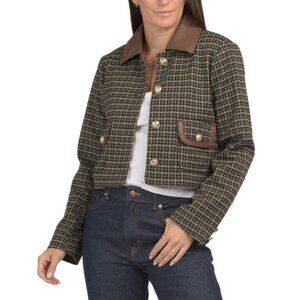 BAGATELLE COLLECTION Chocolate Knit Jacquard Jacket With Faux Leather Collar